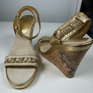 Coach Ellette Tattoo Cork Wedge Heel Sandals Rose Size 7.5